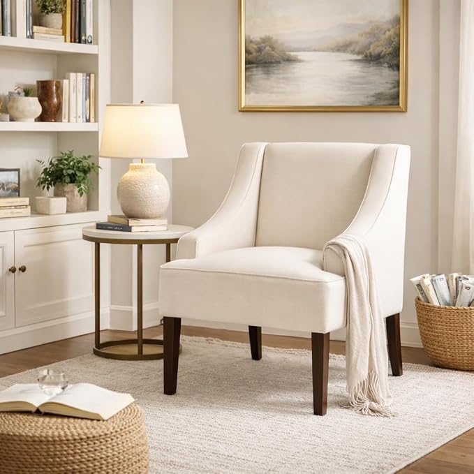Homepop Upholstered Classic Swoop Arm Accent Chair Home Décor, Warm Ivory - Image 2