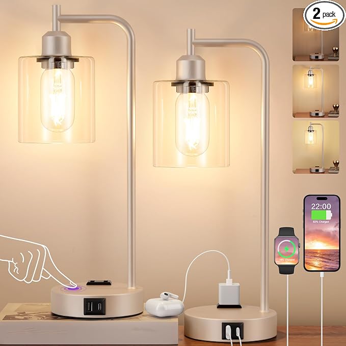 Industrial Touch Table Lamps for Bedrooms Set of 2 by Innqoo