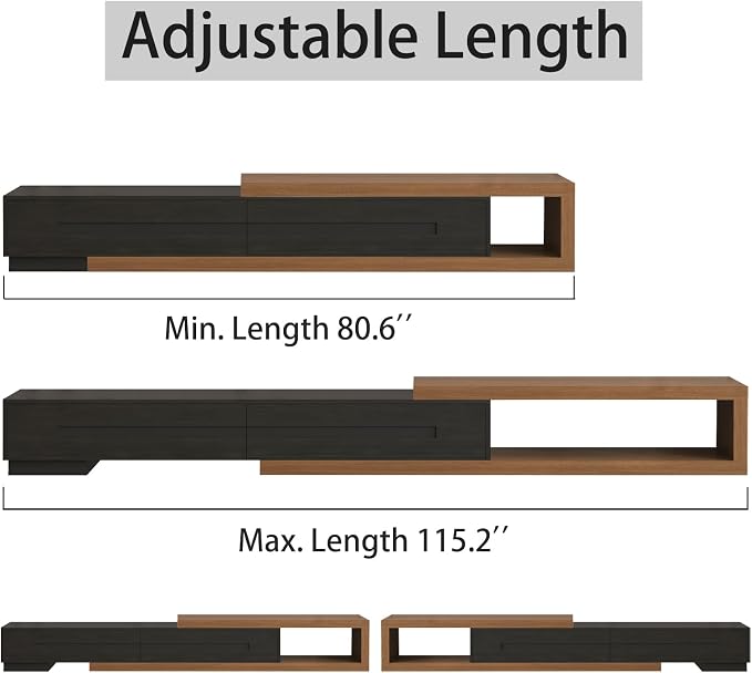 Extendable TV Stand with 2 Drawers, Long Reversible Entertainment Center with - Image 5