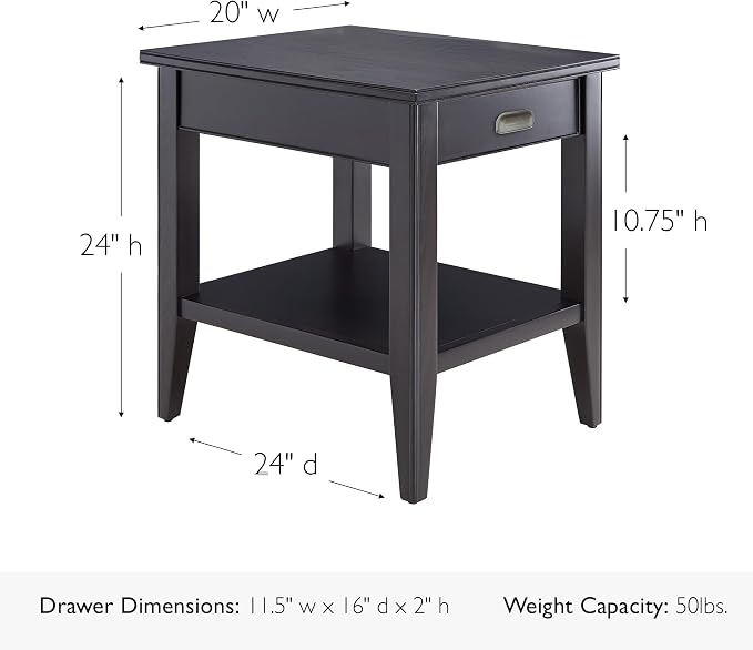 Leick Home Laurent End Table, Solid Wood, 1 Drawer, Bottom Display Shelf - Image 3