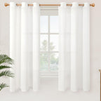 YoungsTex White Linen Semi Sheer Curtains 63 Inch Length 2 Panels, Grommet by YoungsTex