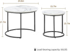 Round Nesting Coffee Table Set of 2, Modern Marble Pattern Wooden Nesting Tables - Image 2