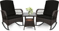 LEVELEVE 3 pcs Rocking Bistro Set Conversation Chairs PE Wicker Outdoor Rocking by Enjoyyourlife