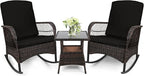 LEVELEVE 3 pcs Rocking Bistro Set Conversation Chairs PE Wicker Outdoor Rocking by Enjoyyourlife