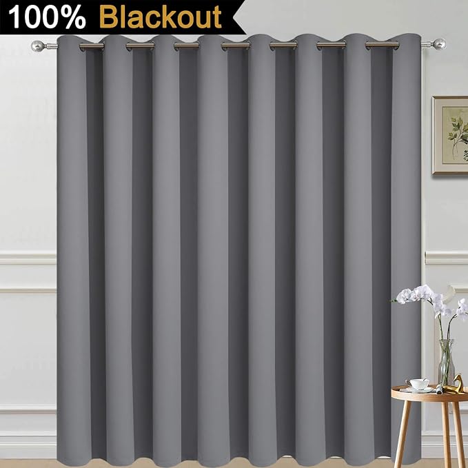 Yakamok Grey 100% Blackout Patio Door Curtain Panels W100 x L96, 1 Panel | - Image 2