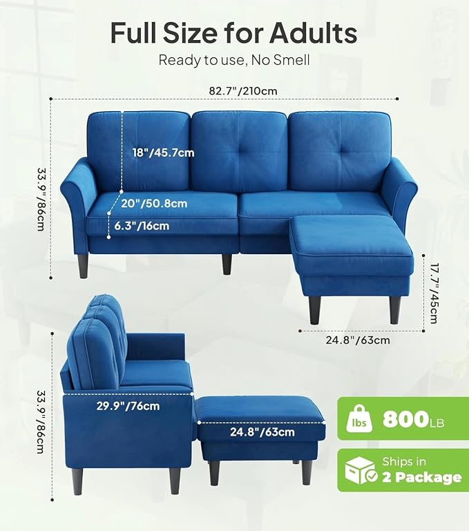 Welzona Sofas for Living Room, Midcentury Modern Small Sectional Couch - Image 2