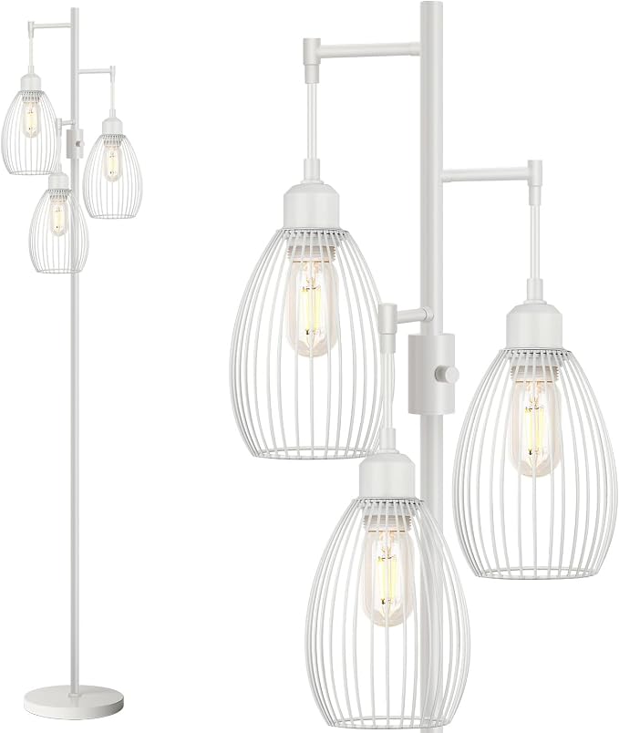 Dimmable Floor Lamp, 3 x 800LM LED Edison Bulbs Included, Farmhouse Industrial by Nintiue