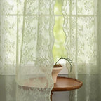 YJ YANJUN Vintage Lace Curtains 72 Inches Long- Floral Pattern Sage Green Sheer - Image 2
