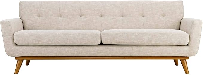 Modway Engage Mid-Century Modern Upholstered Fabric Sofa in Beige - Image 3