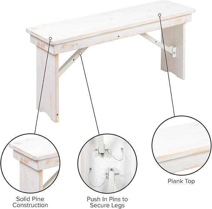 Flash Furniture HERCULES Series 40" x 12" Antique Rustic White Solid Pine - Image 6