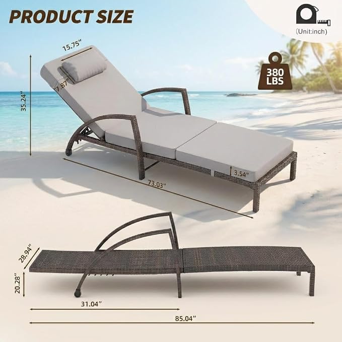 GarveeLife Outdoor Wicker Chaise Lounge Chair - Image 2