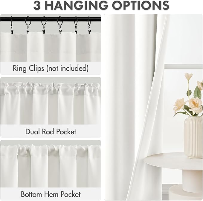 MIULEE 4 Panels Set Natural Blackout Curtains 63 Inch Length Bedroom | Thermal - Image 3