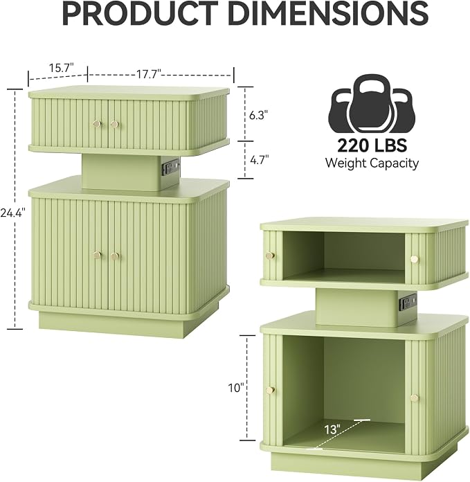 Nightstand with Charging Station, Modern Night Stand with Smart Led Light and 2 - Image 2