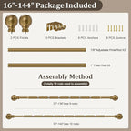 Warm Gold Curtain Rods for Windows 72 to144 Inch Brass Extra Long Heavy Duty - Image 9