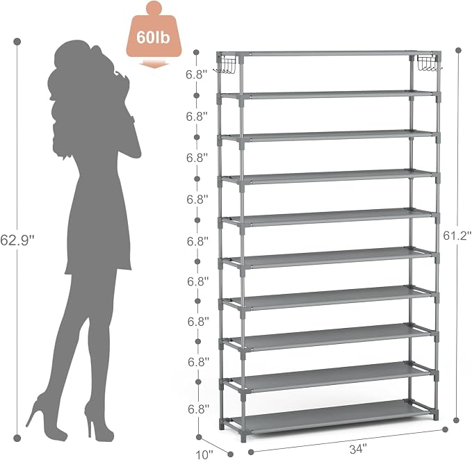LANTEFUL 10 Tiers Shoe Rack 50 Pairs Large Capacity Tall Shoe Organizer Sturdy - Image 3