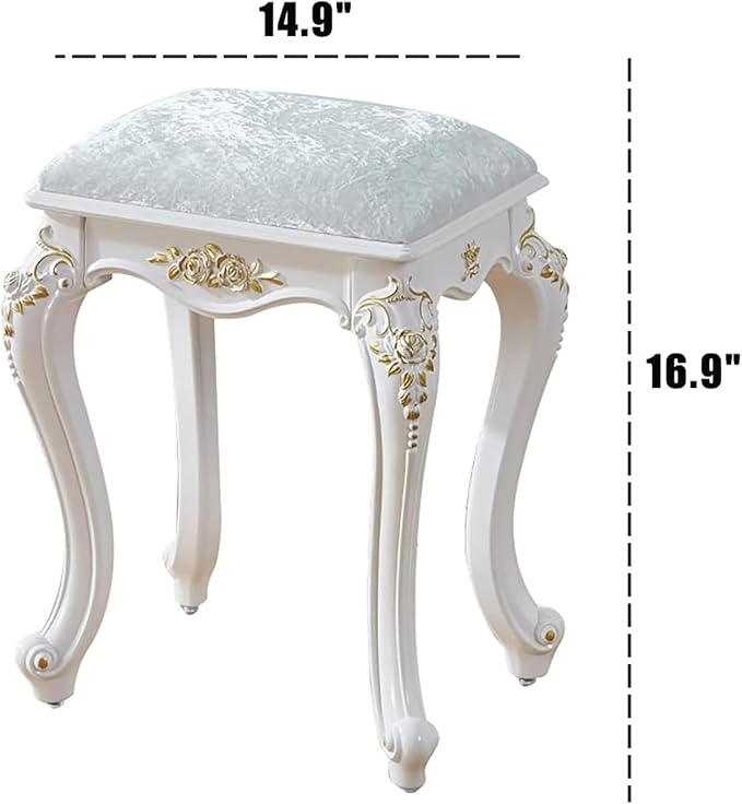 Vintage Vanity Stool, Rectangular & Round Makeup Stool, 17 Inch Sitting Height - Image 3