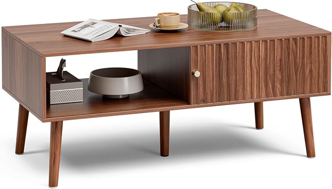 LCRBOL Coffee Table with Storage, Mid Century Dining Table with Sliding Fluted - Image 6