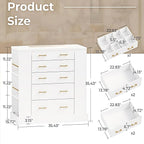 Drawer Dresser with LED Lights and Open Shelves, Modern Tempered Glass Top - Image 2