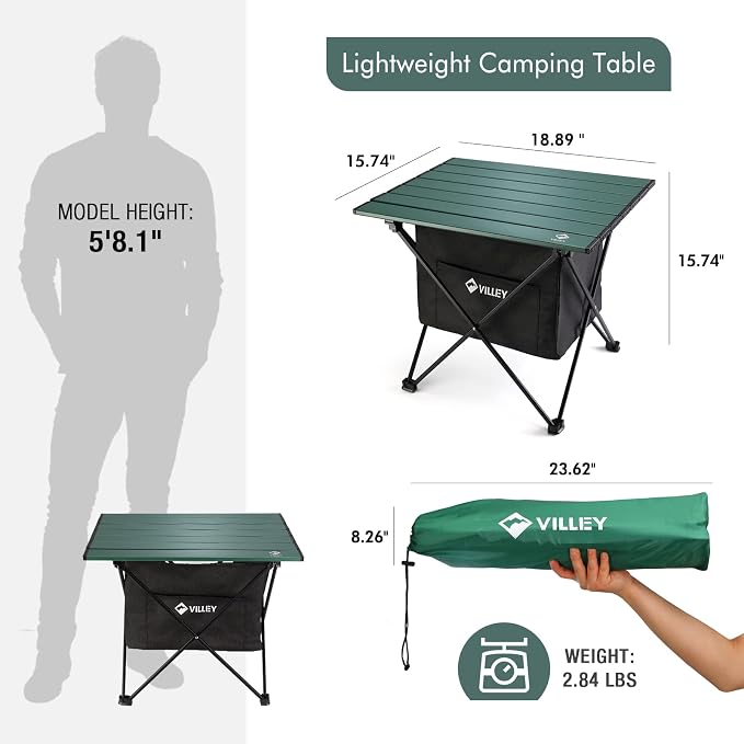 VILLEY Portable Camping Side Table, Ultralight Aluminum Folding Beach Table - Image 3