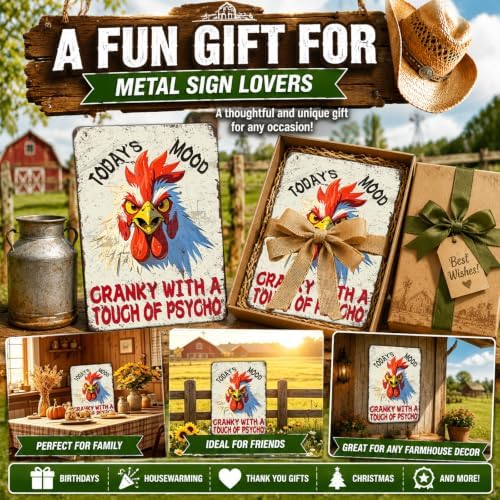 Vintage Rooster Metal Tin Sign Wall Decor Todays Mood Cranky With A Touch Of Psycho Retro Funny Chicken Wall Art Plaque Farmhouse Kitchen Farm Home Wall Decoration 12x16 Inch - Image 6