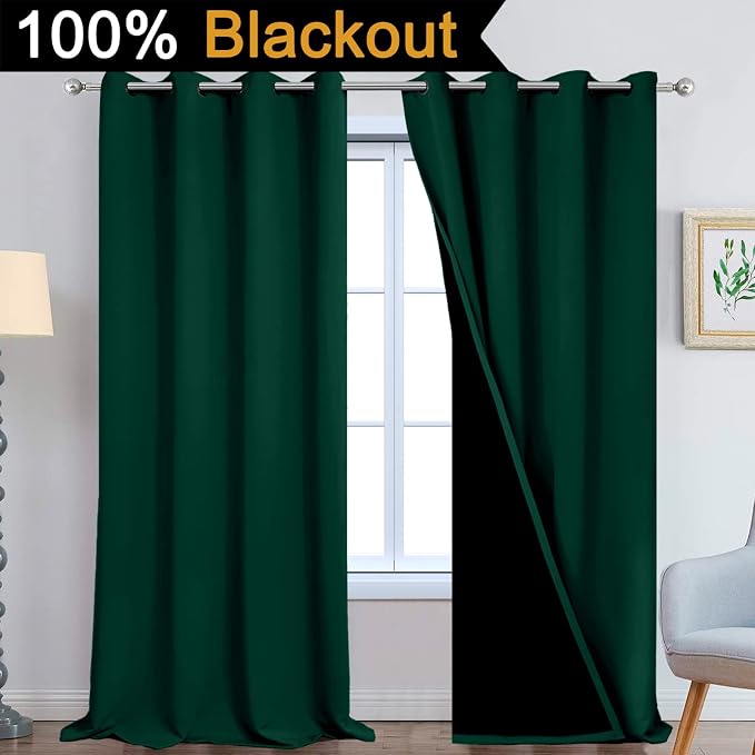 Yakamok Dark Green 100% Blackout Curtains 108 Inches Long 52" Wide 2 Panels | - Image 2
