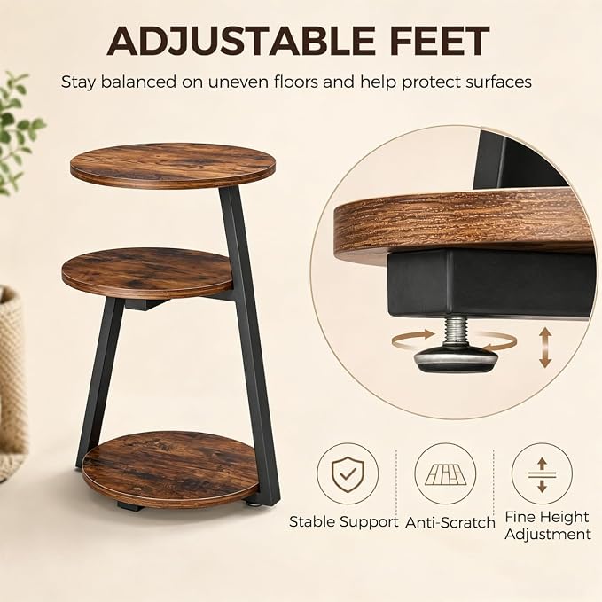 BEWISHOME Round Side Table, 3-Tier End Table, Nightstand - Image 7