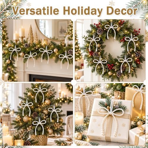 DIYDEC 18PCS Large Christmas Pearl Bow Ornament 7in Tree Hanging Decor - Image 6
