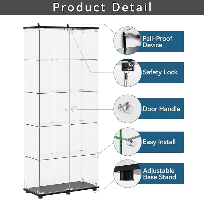 APRILSOUL Glass Display Cabinet 5-Shelf - Image 7