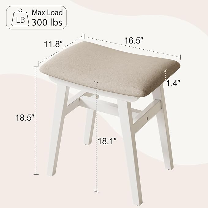 Muwuele Solid Wood Vanity Stool, Compact Makeup Chair - Image 2