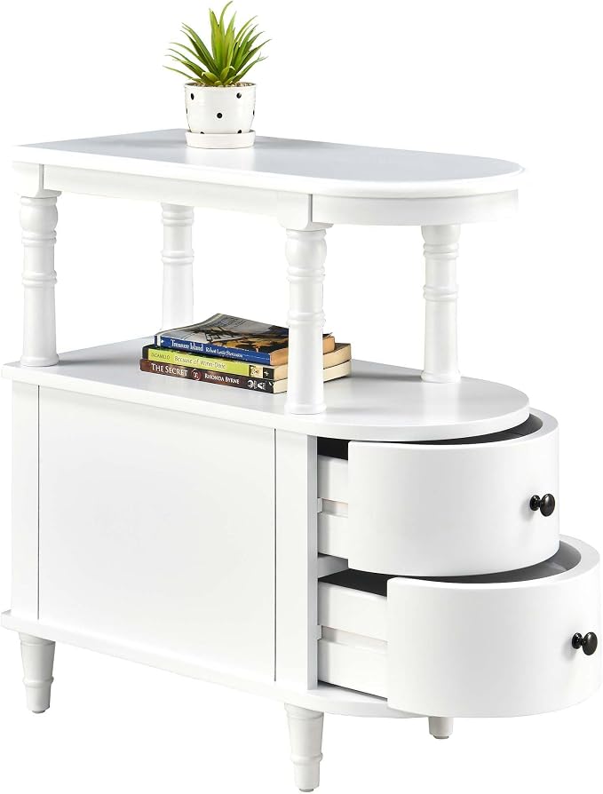 Narrow End Side Table with 2 Storage Drawers and Open Shelf, Retro Vintage Slim by MODERION-YourHomeSoulMate
