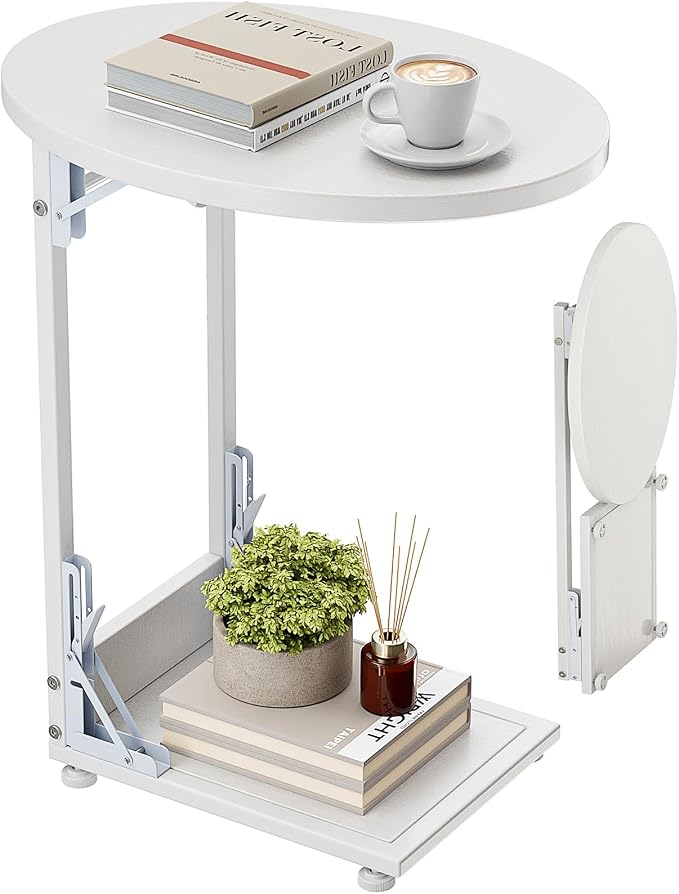 Elbourn Folding Side Table End Couch Tables, Metal Frame C-Shaped TV Stand by Elbourn