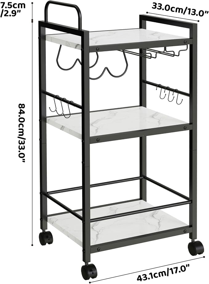 Bar Cart for The Home, 3 Tier Kitchen Carts - Image 2