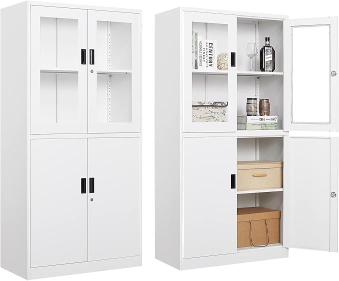 4 Door Display Cabinet with Adjustable Shelves, Locking Steel Storage Caninet by AFAIF