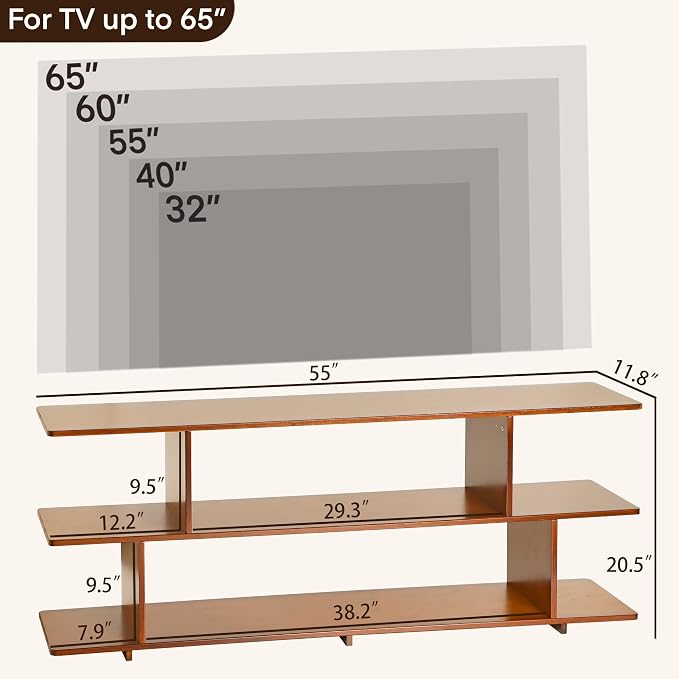 Bamboo TV Stand for TVs up to 65", 3 Tier Accent Entertainment Center - Image 2
