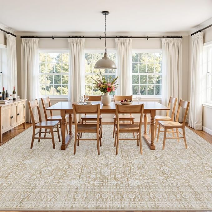 5x7 Area Rugs Living Room: Bedroom Washable Carpet Natural Beige | Large - Image 9