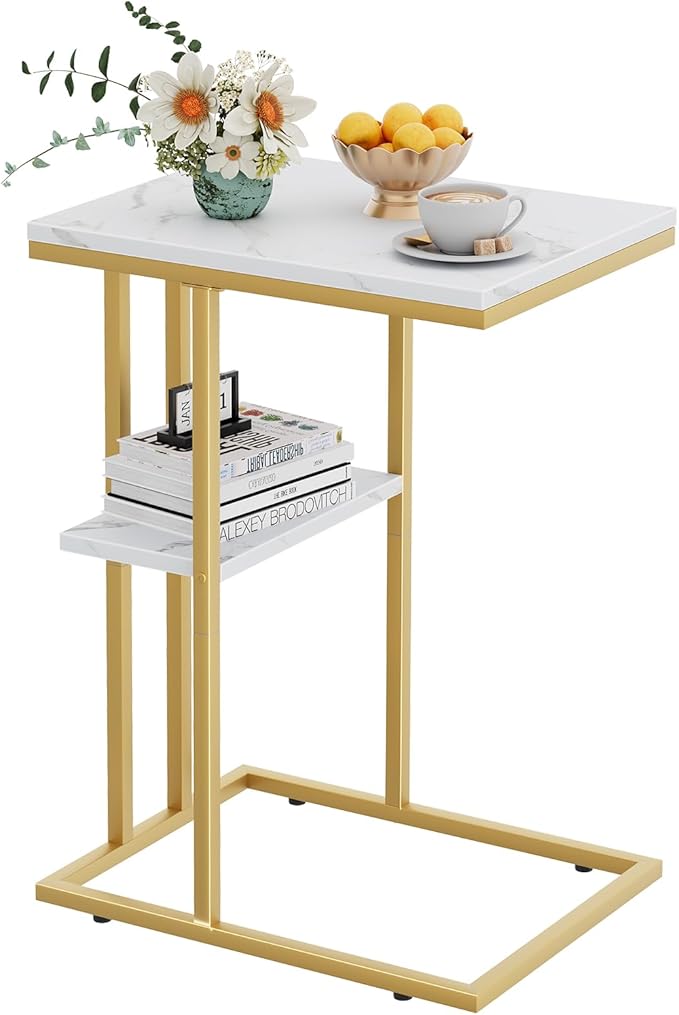C Shaped End Side Table, Couch Sofa Table by Katrawu