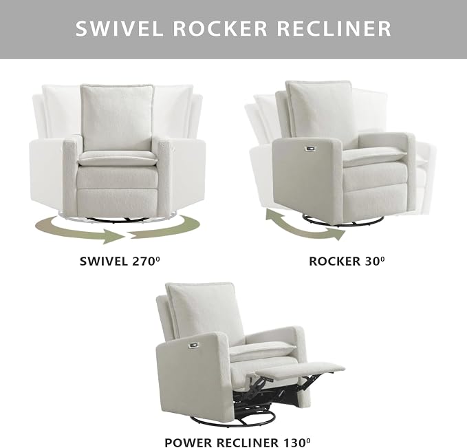 Oxford Baby Uptown Power Recliner/Glider, Boucle White - Image 4
