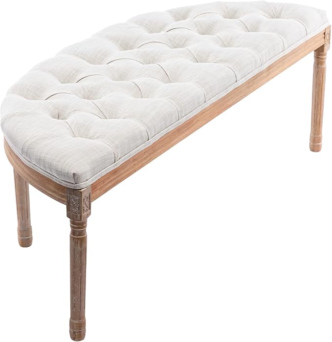 Kmax 55" Upholstered Bench Tufted Fabric Bench Vintage Semi-Circle Entryway - Image 3
