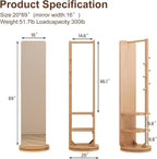 WoodsWhisper Full Length Mirror Coat Rack Solid Wood Floor Mirror 70"x16" Full - Image 2