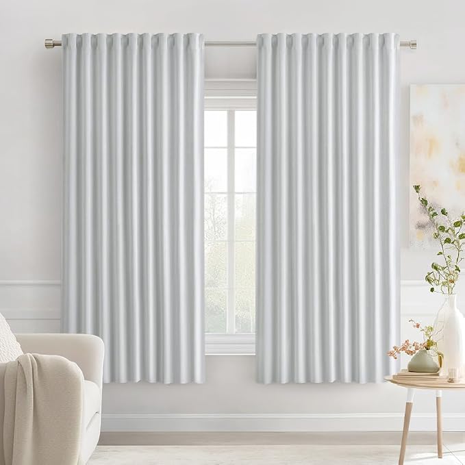 MIULEE Greyish White Back Tab Blackout Curtains 52x63 Inches Long 2 Panels | by MIULEE
