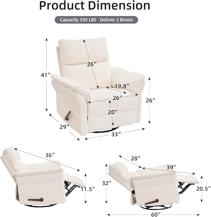 Oversized Recliner Chair, Chenille Glider Rocking Nursery Chair - Image 2