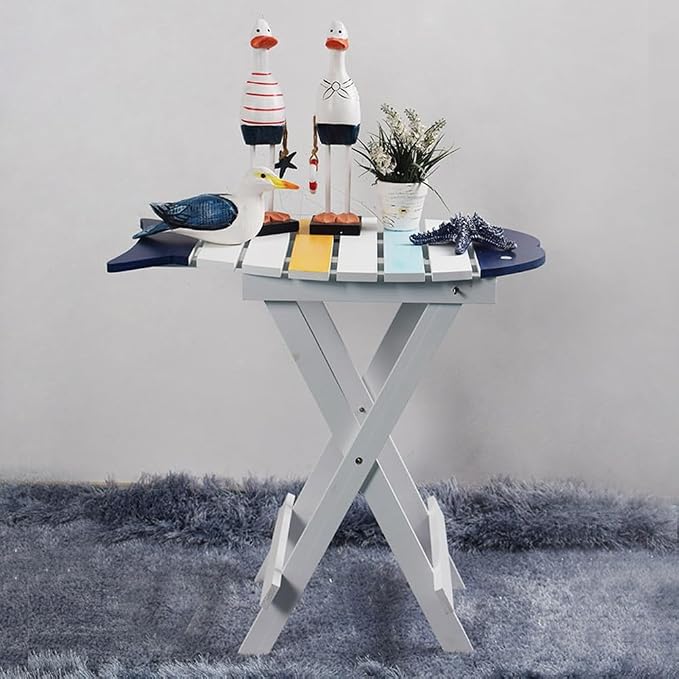 Fish-Shaped Coastal End Table, Folding Wooden Nautical Coffee Table, Rustic - Image 2