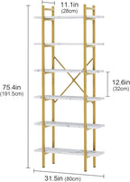 6 Tiers Bookshelf Organizer White Faux Marble Shelf, Modern Open Display - Image 2