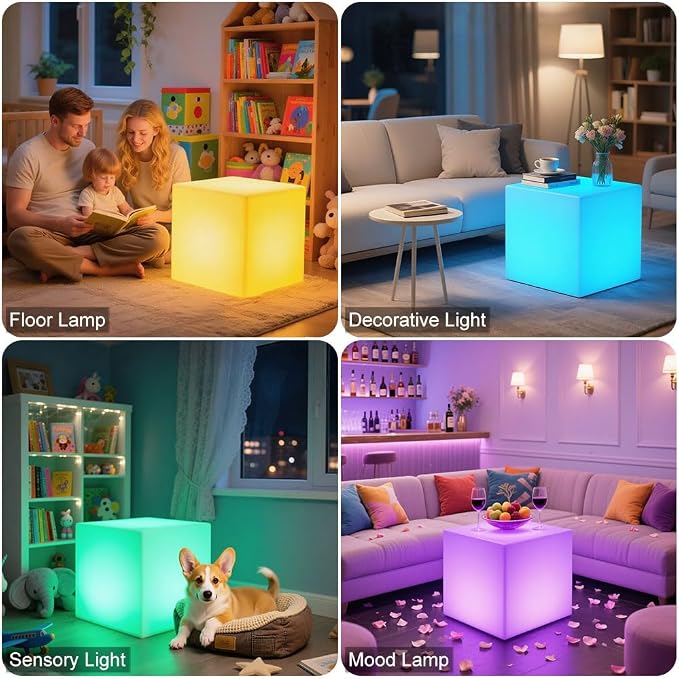 20-in LED Cube Chair, Dimmable RGB Color Changing Light Cubes w/Remote - Image 2