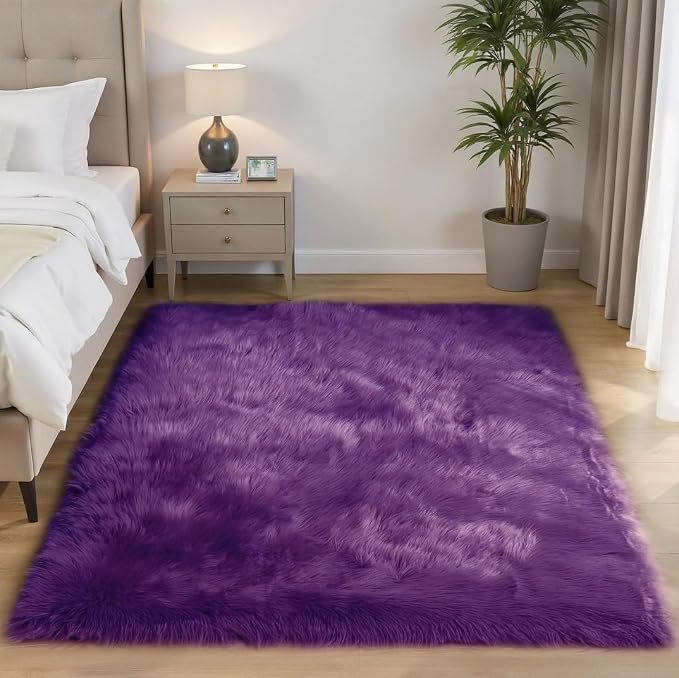 Goolela Purple Area Rug 5x7 Fluffy Fuzzy Furry Carpet - Image 2