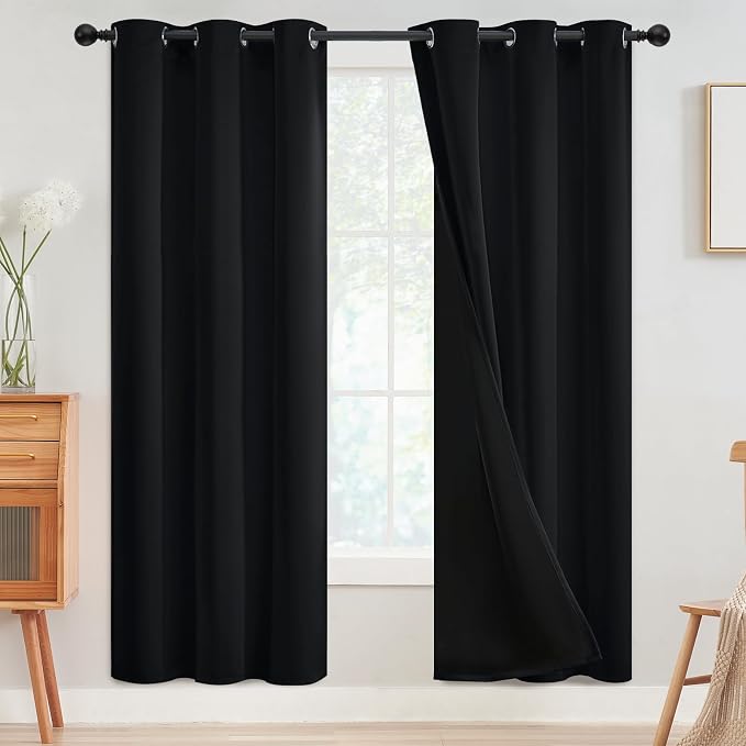SimpleHome Black 100% Blackout Curtains Room Darkening Living Room 72 Inch | by SimpleHome