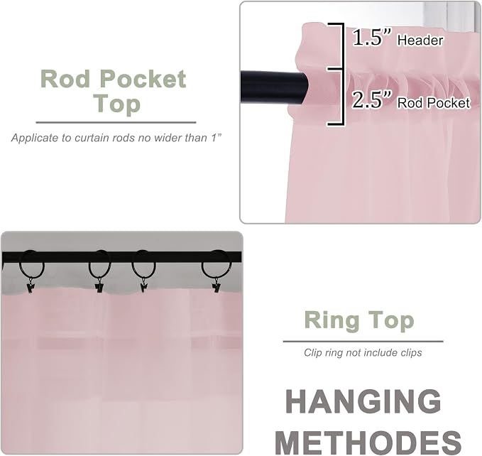 Extra Long Blush Sheer Curtains 96 Inches Long 2 Panels Set, Soft Lightweight - Image 5