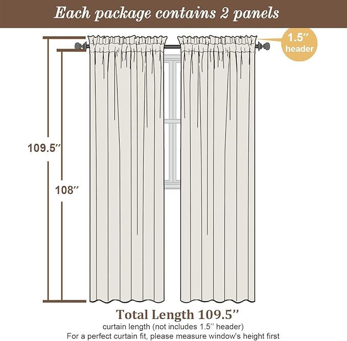Chyhomenyc Extra Long Pink Sheer Curtains 108 Inches Long 2 Panels, Light - Image 3