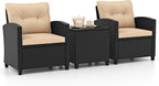 HAPPYGRILL 3 Pieces Wicker Patio Conversation Set, PE Rattan Bistro Sofa Set by HAPPYGRILL