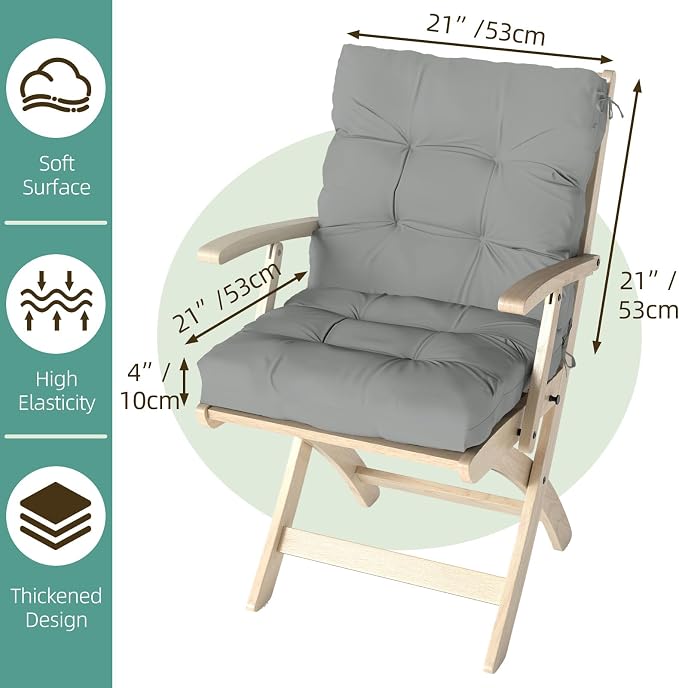 Outdoor Chair Cushions Set of 2, High Back Soft Seat Pad - Image 9